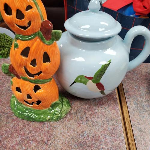 Pumpkin-Figurine-and-Blue-Teapot